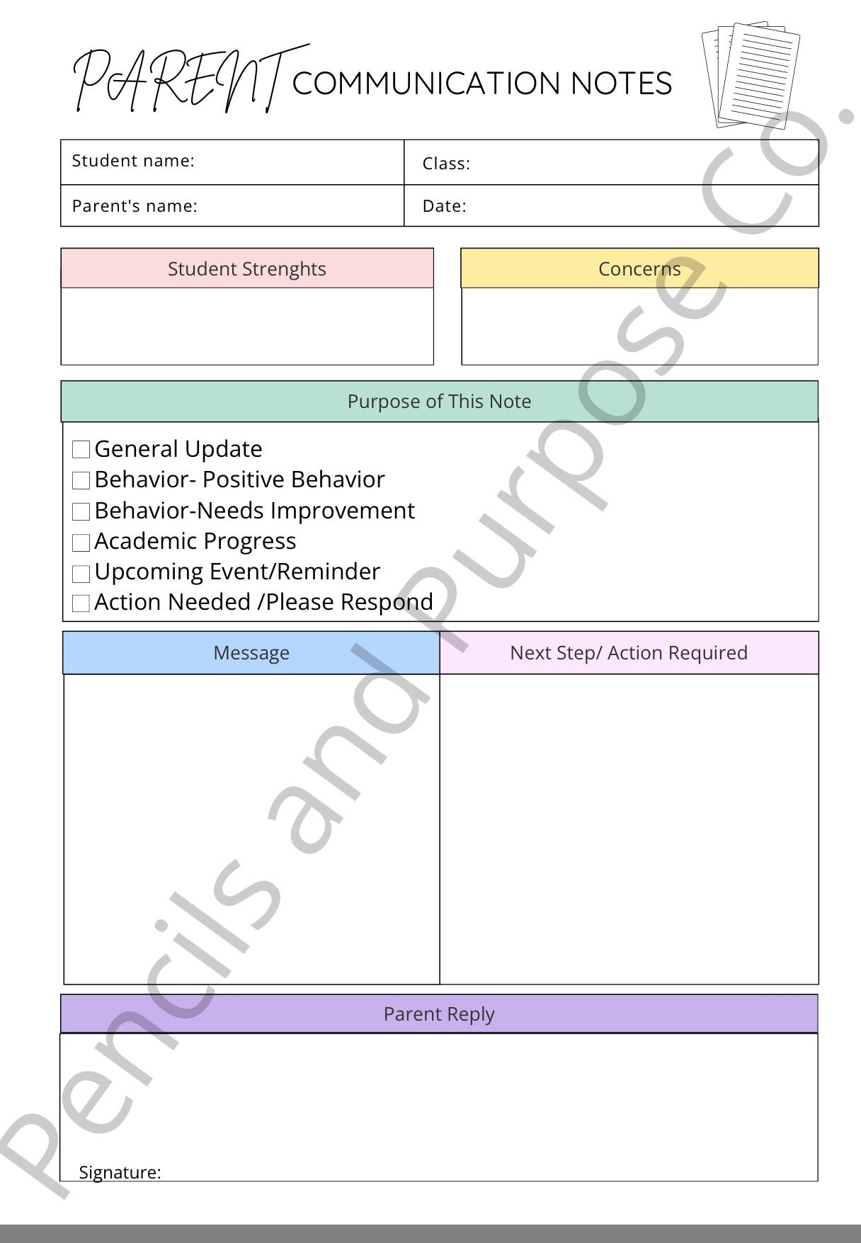 Parent Communication Log