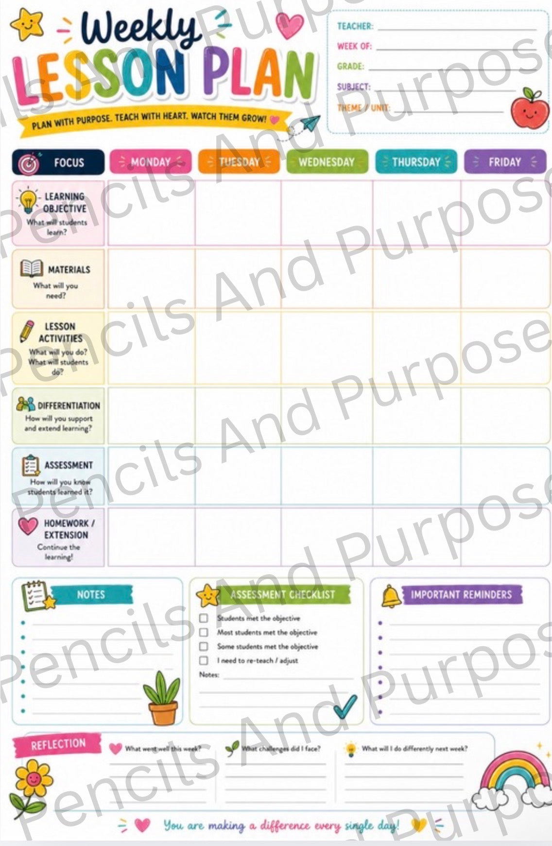 Rainbow Weekly Lesson Plan Form