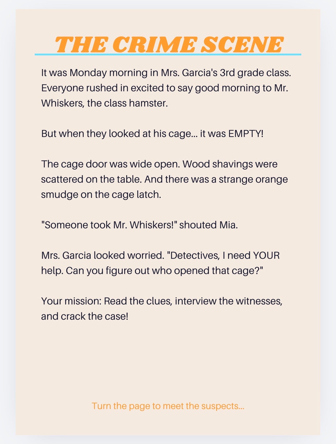 Who Dunnit Packet ! The Missing Class Pet