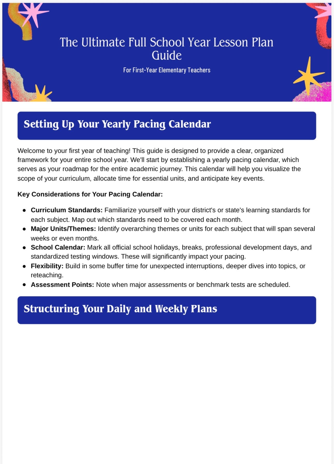 1 Year Lesson Plan Guide for 1st Year Teachers