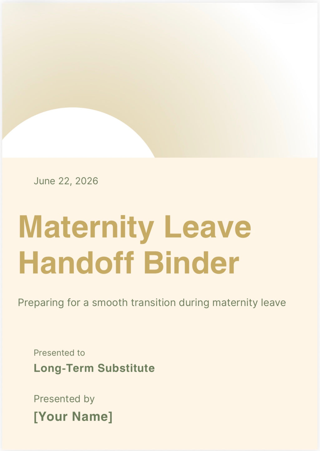 Maternity Leave Sub Binder