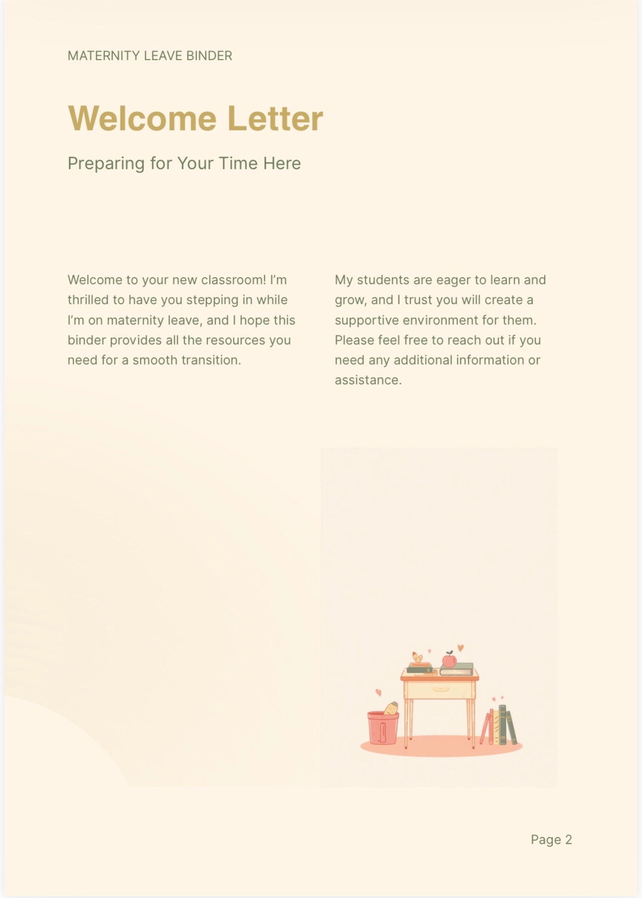 Maternity Leave Sub Binder
