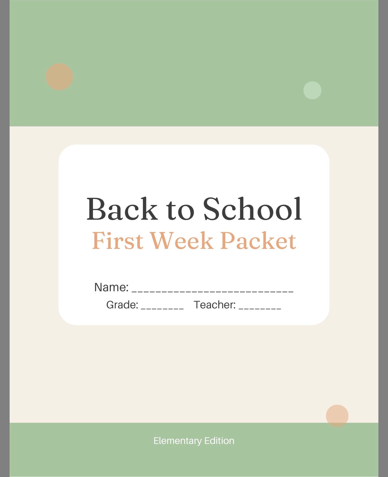 Back To School Activity Packet