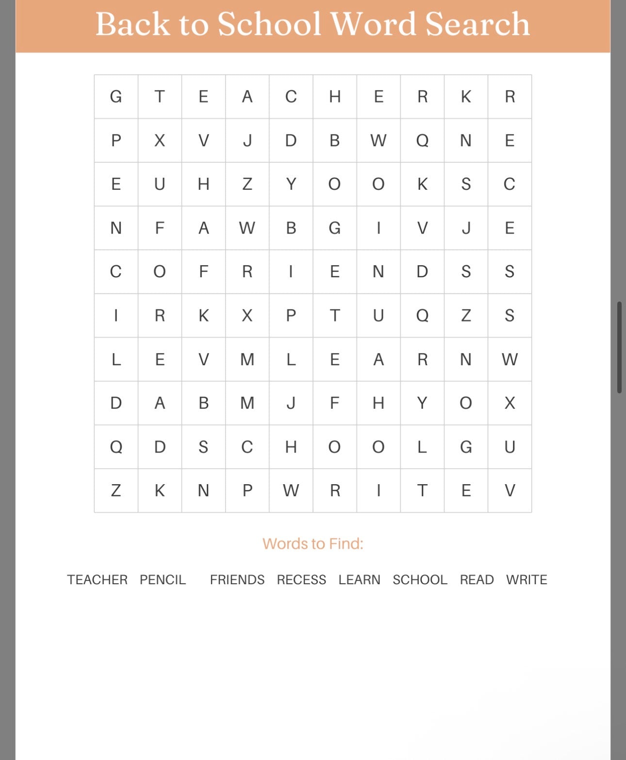 Back To School Activity Packet